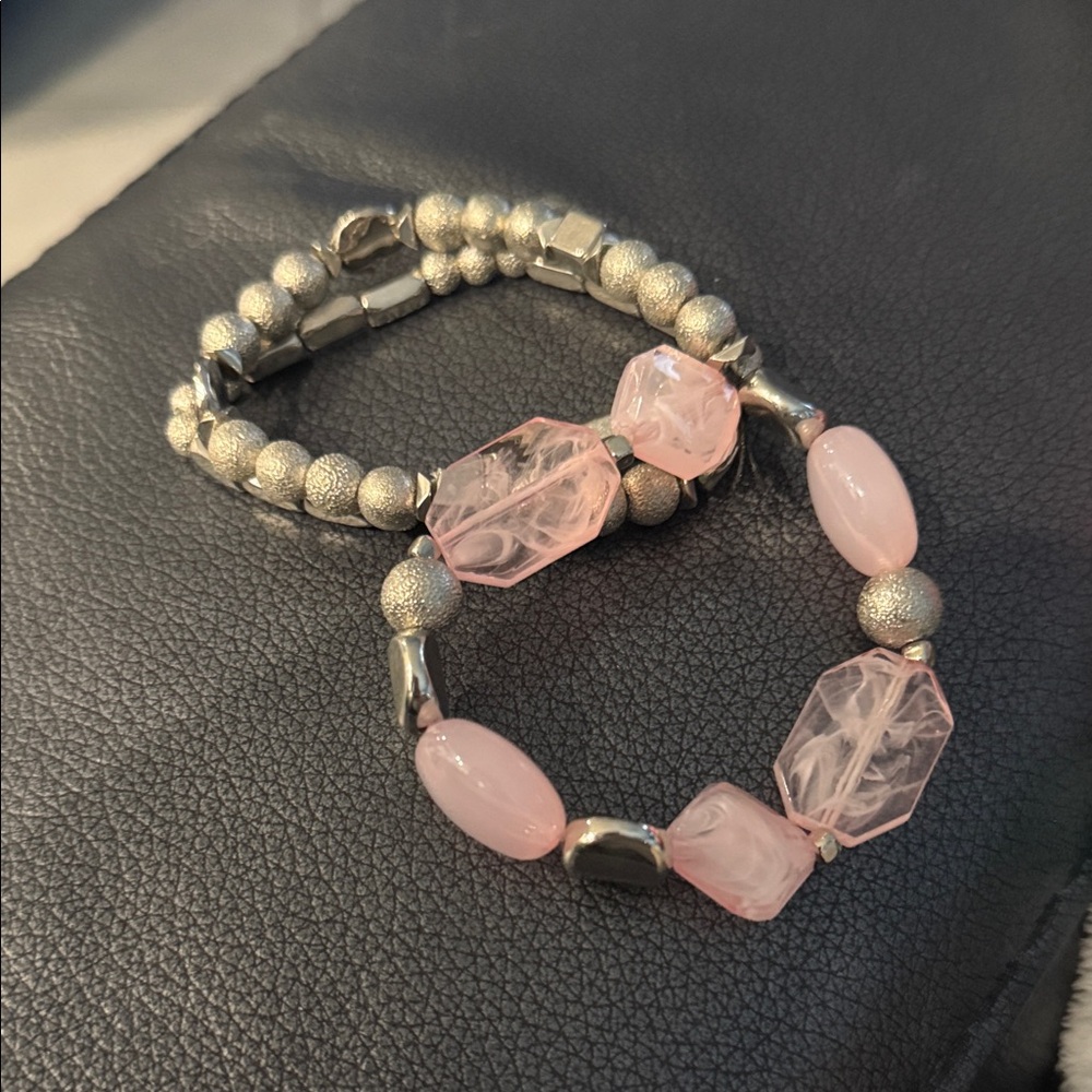 Elegant Pink and Silver Beaded Bracelet Set on hold